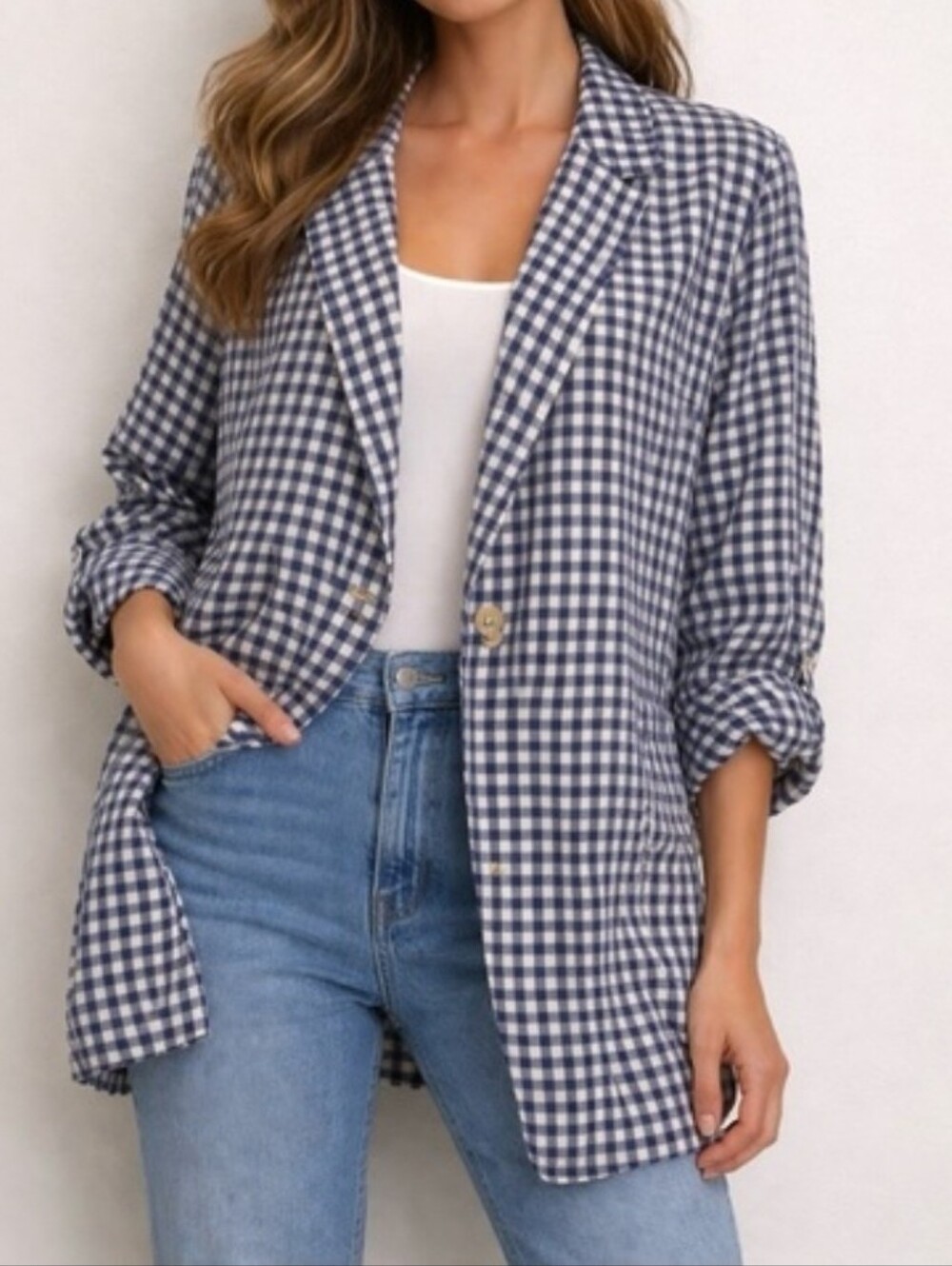 Cynthia Rowley Oversized Gingham Check Lightweight Linen Blazer/Shacket, EUC!